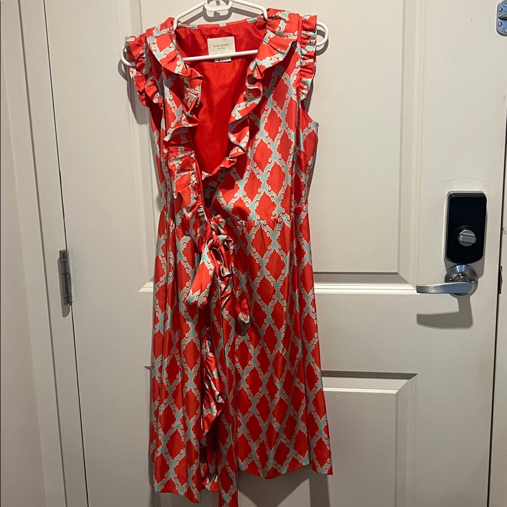 Kate Spade Vibrant Orange Silk Dress with Blue Accents